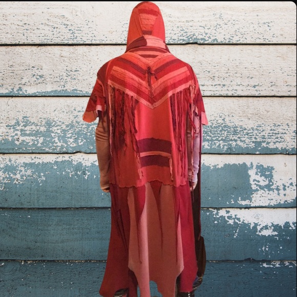Desert ninja chevron post Apocalyptic t shirt fringe upcycled festival cardigan - Picture 1 of 14
